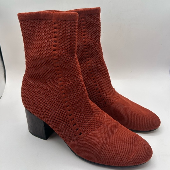 Eileen Fisher Choice Mesh Knit Ankle Boots Women's 8 Rust Slip On Wood Heel - Picture 4 of 12